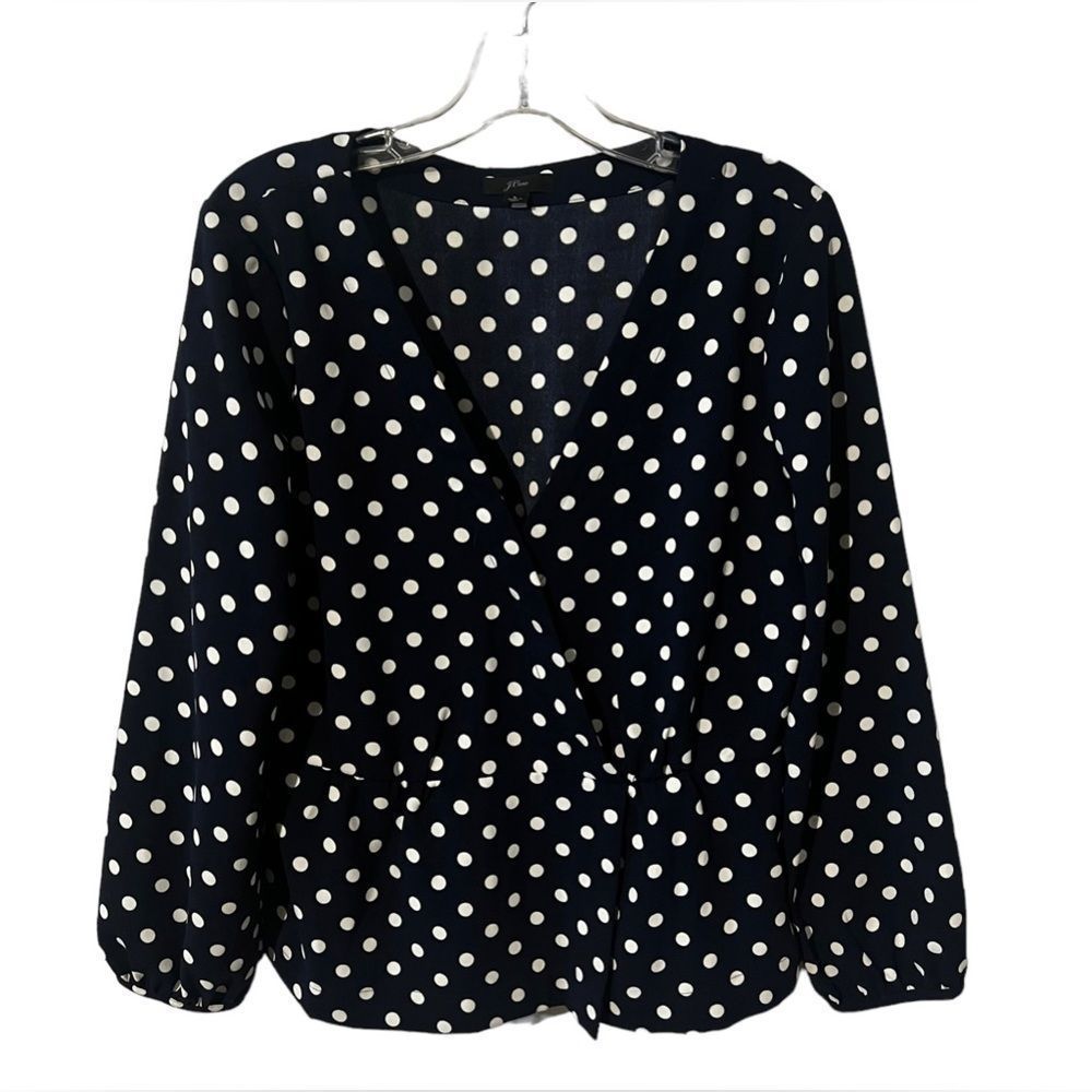 Polka Dot Wrap Blouse - Navy & White Size Large